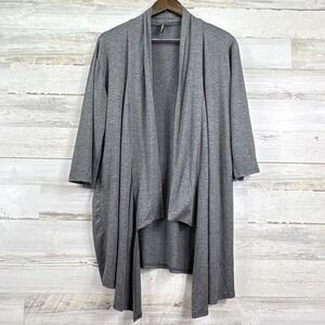 JM FLEURETTE 1X Grey Drape Front Waterfall Open Cardigan 3/4 Sleeve Made in USA‎